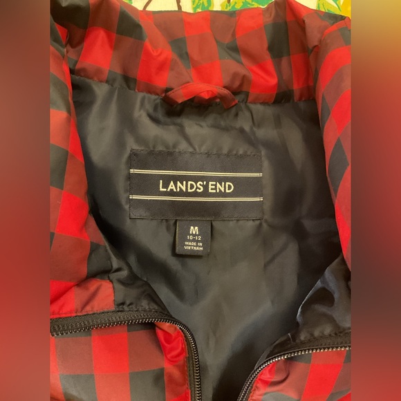 Land’s End Quilted Down Puffer Vest - Red/Navy Plaid - Picture 3 of 7